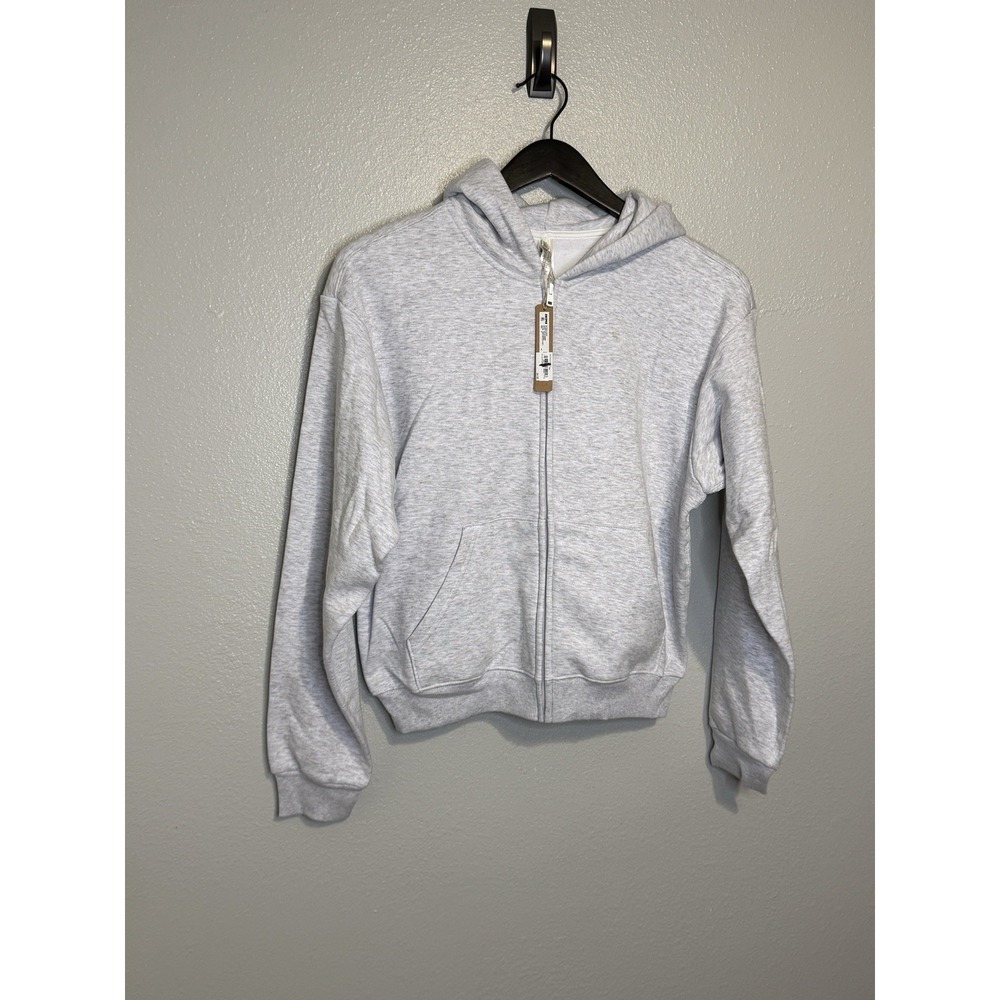 SKIMS Cotton Fleece Classic Zip Up Hoodie Women's Medium M Grey Stain